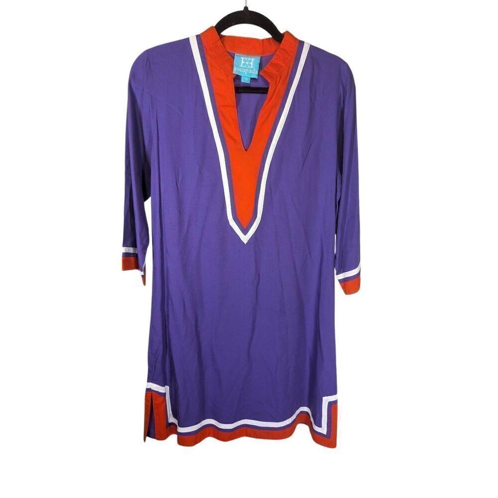 Escapada Living Bold Purple Orange 3/4 Sleeve Tunic Dress Women's S